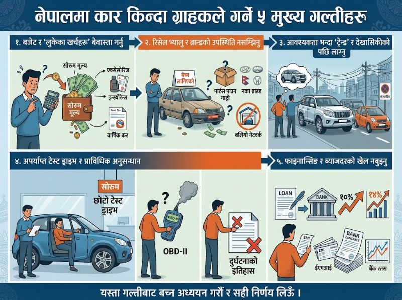 नेपालमा कार किन्दा ग्राहकले गर्ने ५ मुख्य गल्तीहरु
