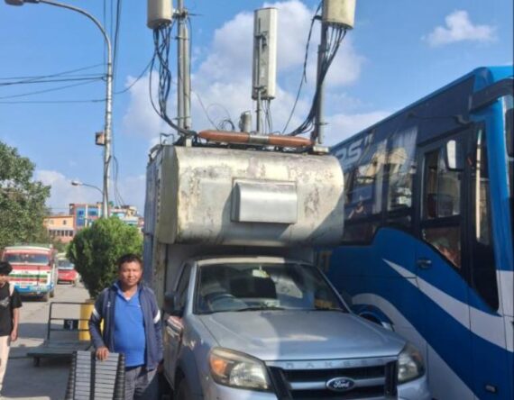 नयाँ बसपार्कमा नेटवर्क गुणस्तर कायम राख्न नेपाल टेलिकमको बीटीएस भ्यान
